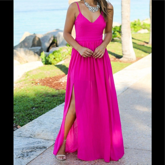 Saved By The Dress Women Hot Pink Fuschia Backless Maxi Dress Size XS NWT - Picture 1 of 5